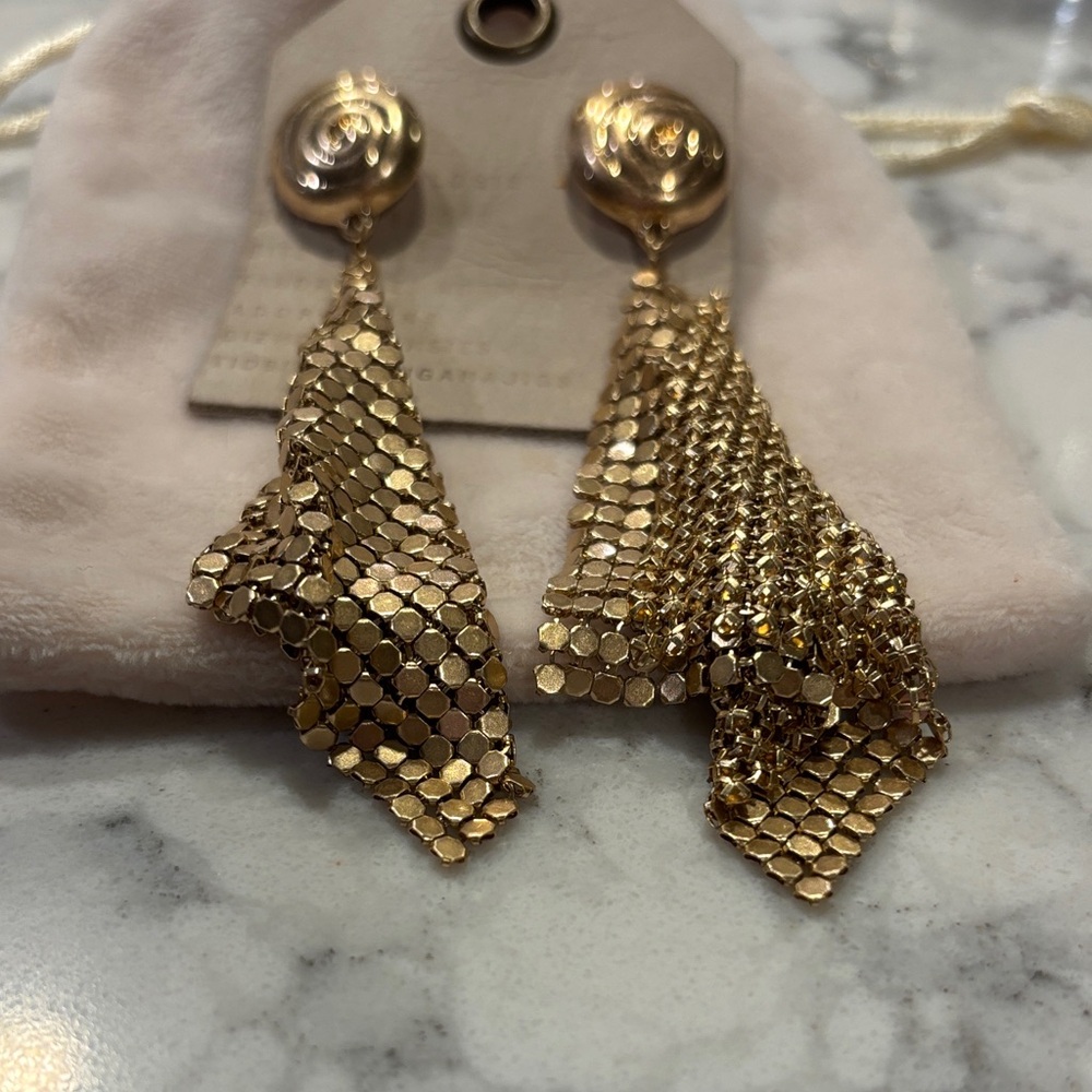 Anthropologie Gold Mesh Dangle Earrings